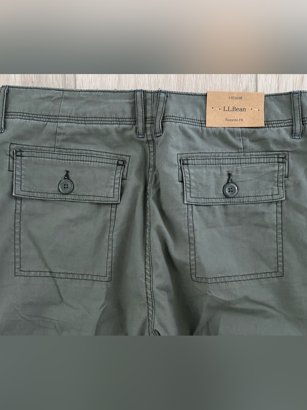 L.L.Bean Women’s stretch flannel lined cargo pants dusty olive green New 6 NWT! - Picture 15 of 16